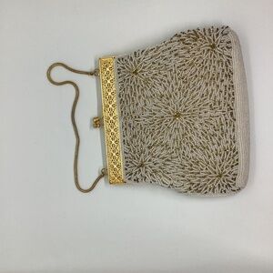 Vintage Gold and White Toned Beaded Purse